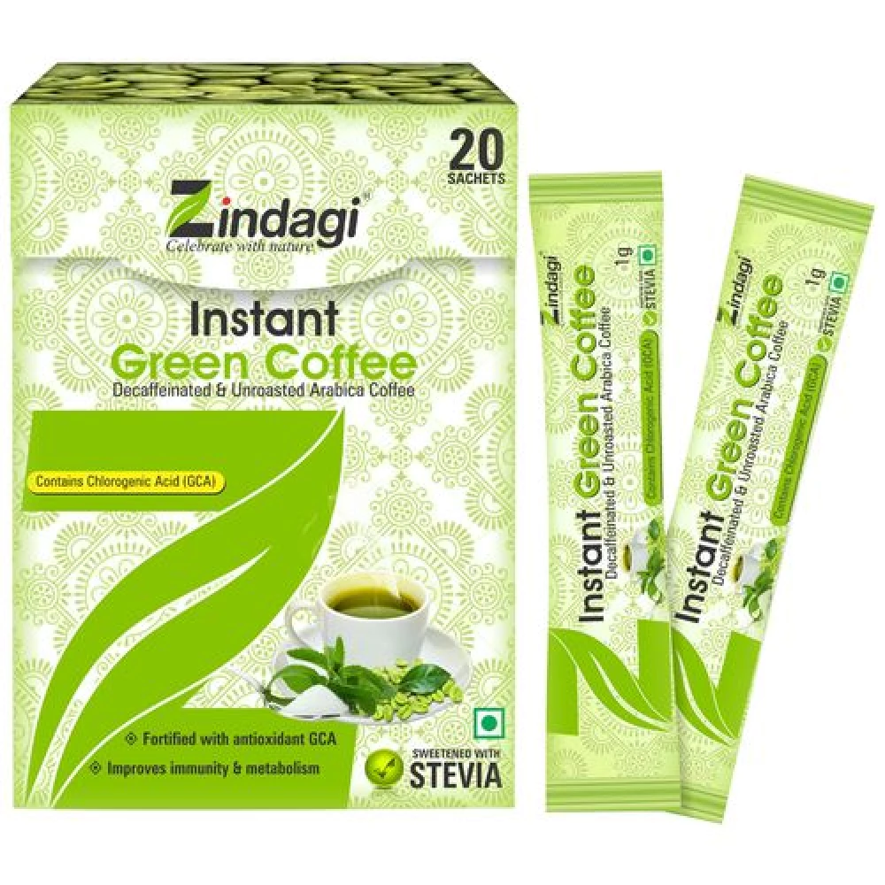 Zindagi Instant Green Coffee With Lemon Extracts & Stevia, 20 Sachets-1.webp